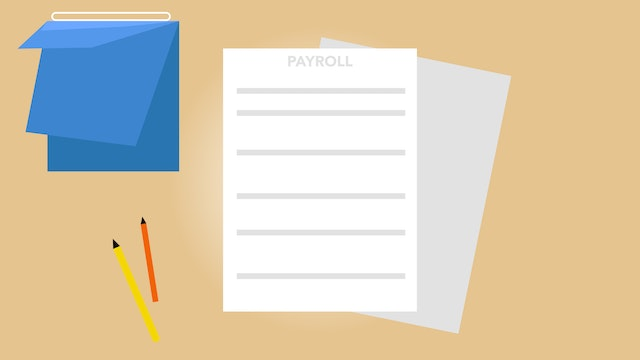 An illustration showing a payroll document and a calendar.