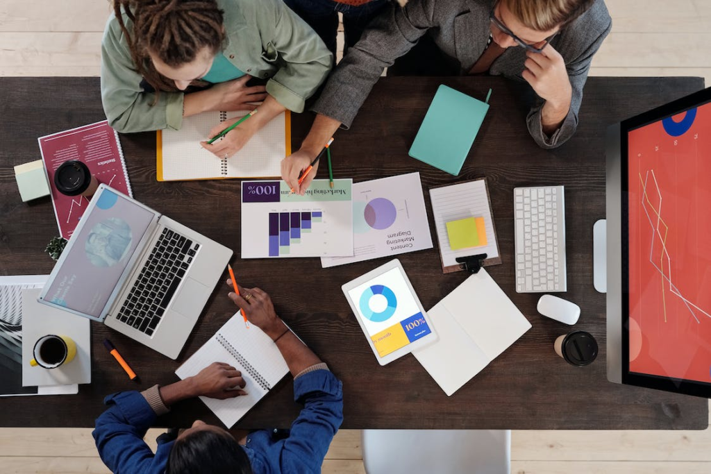 A start-up team reviewing business tax documents