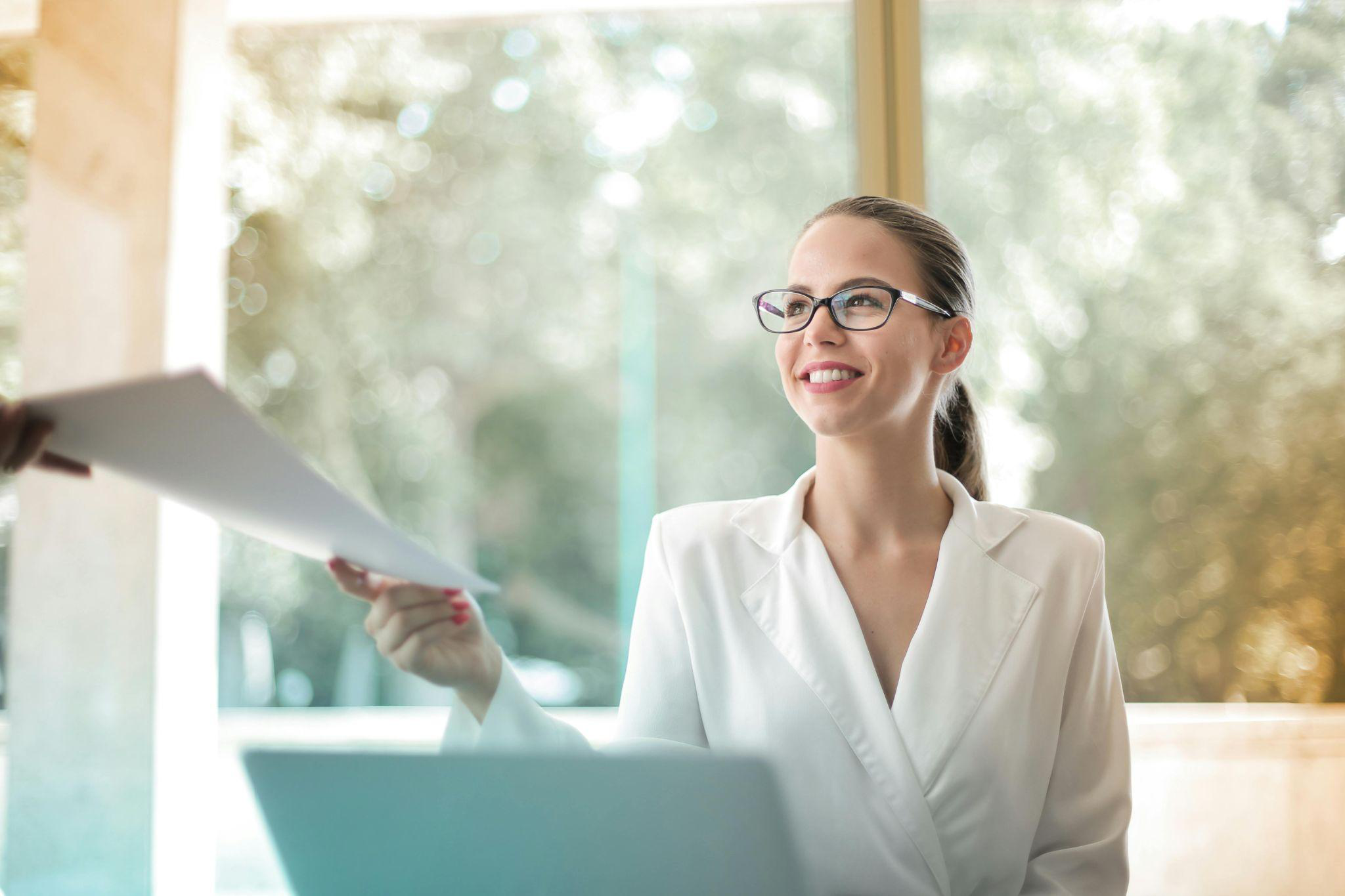 A businesswoman doing paperwork