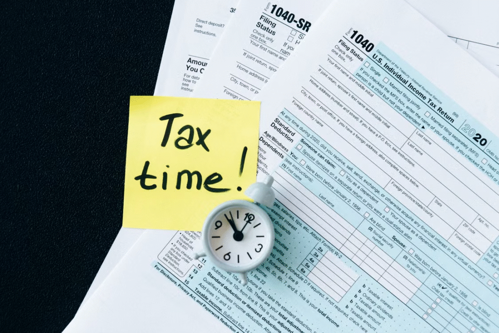 This photo shows some tax documents.